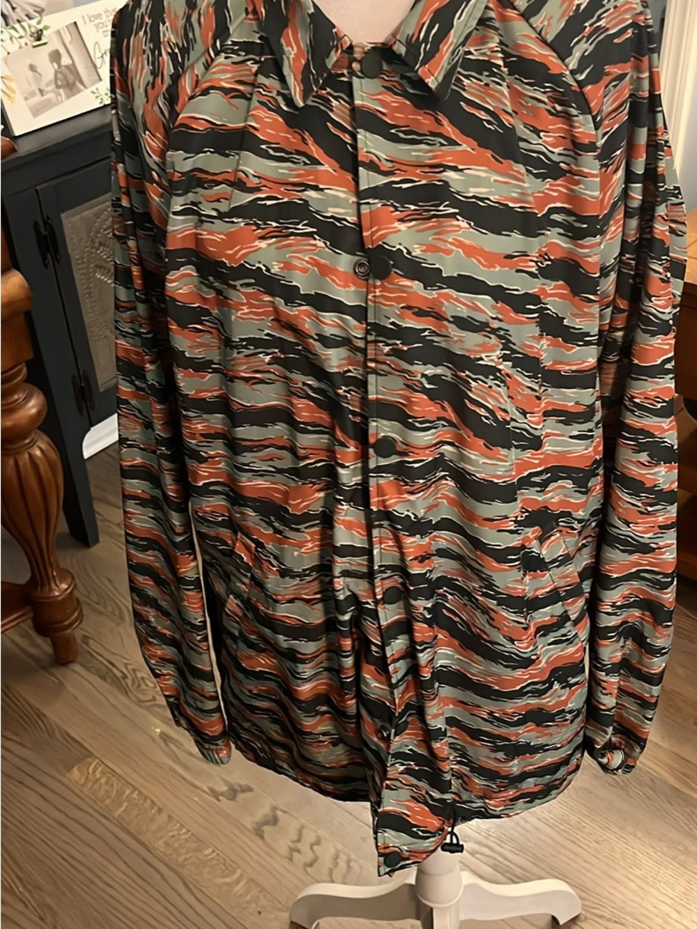Fabletics Olive Green & Rust Orange Wave-Print Utility Jacket